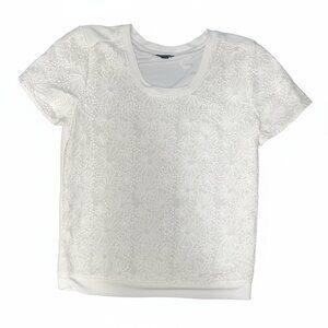 Ann Taylor White Floral Lace Short Sleeve Top
